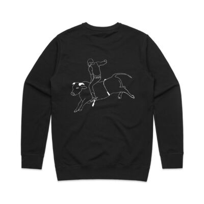Mens Premium Crew - Bull Riding White Print Thumbnail